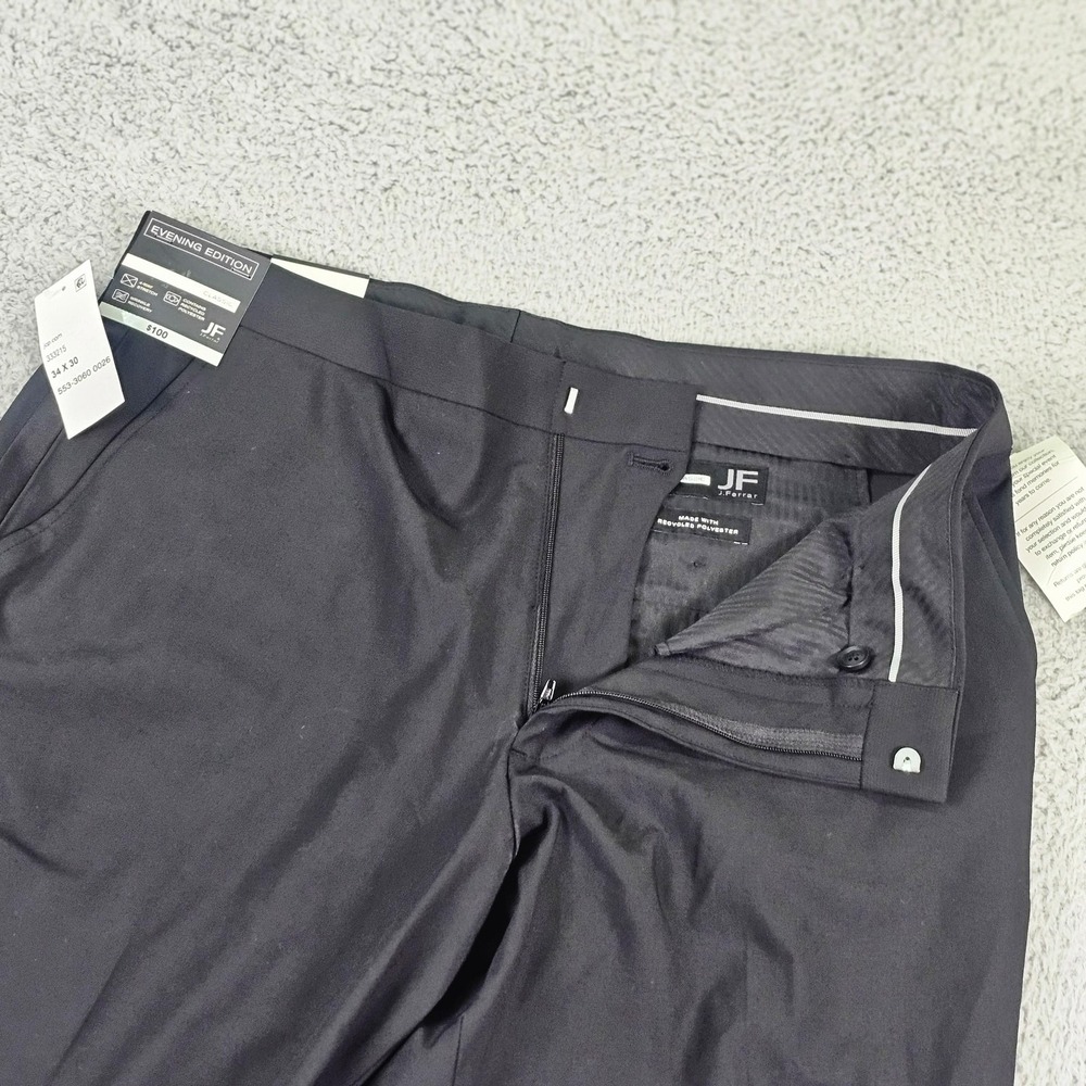 J Ferrar Dress Pants Mens 34x30 Black Classic Adjustec Stretch Wrinkle Recovery